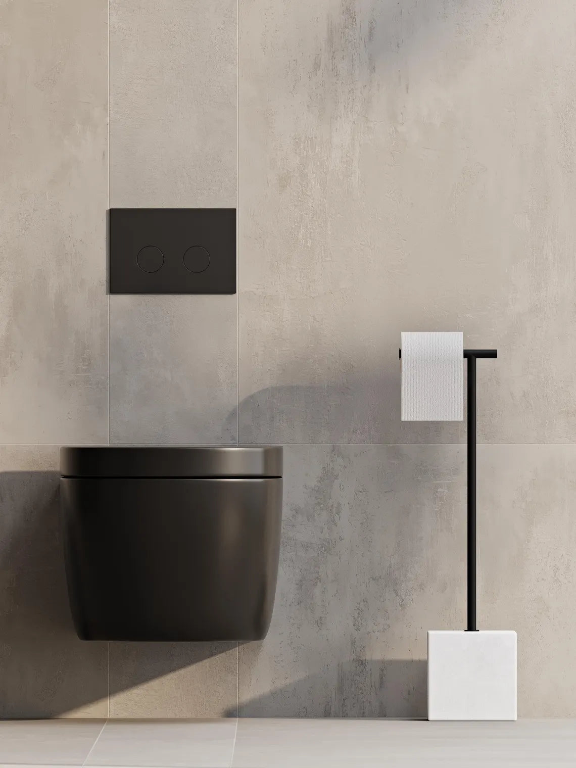 Freestanding Black Metal Toilet Paper Holder – Minimalist Bathroom Floor Stand