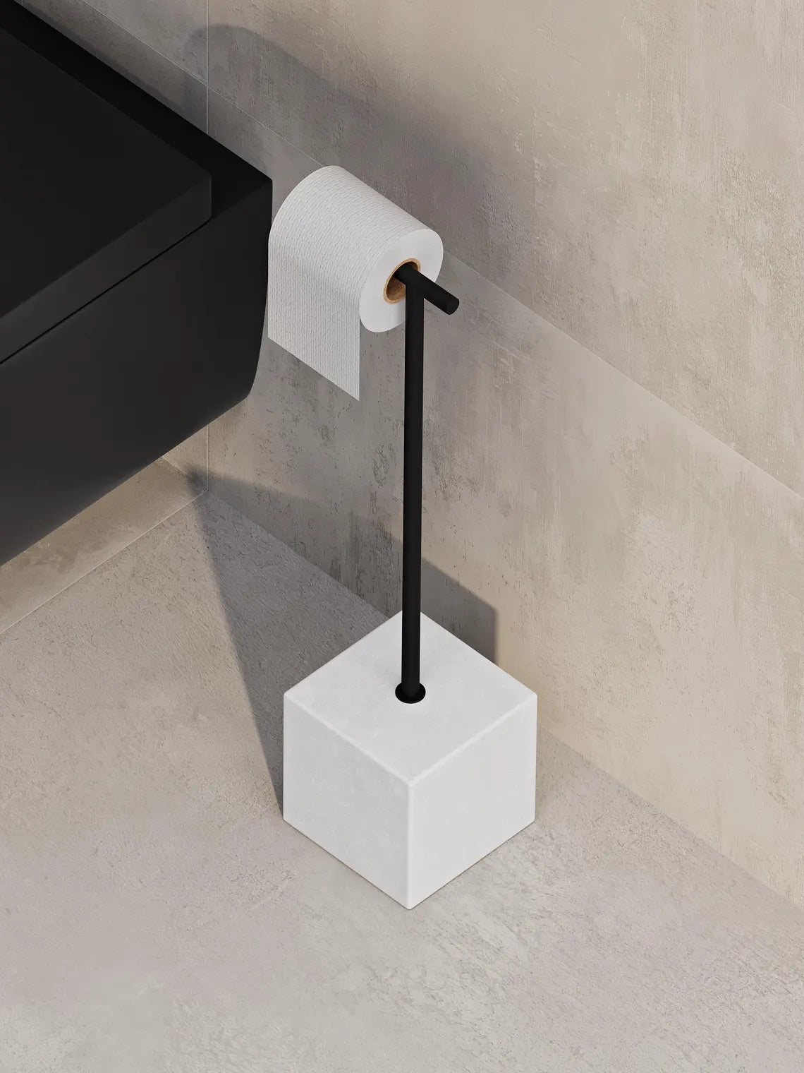 Porta carta igienica in metallo nero indipendente – Supporto da pavimento per bagno minimalista