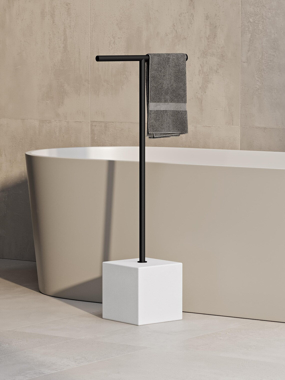 Portasciugamani nero indipendente – Supporto da pavimento per bagno minimalista, installazione senza trapano