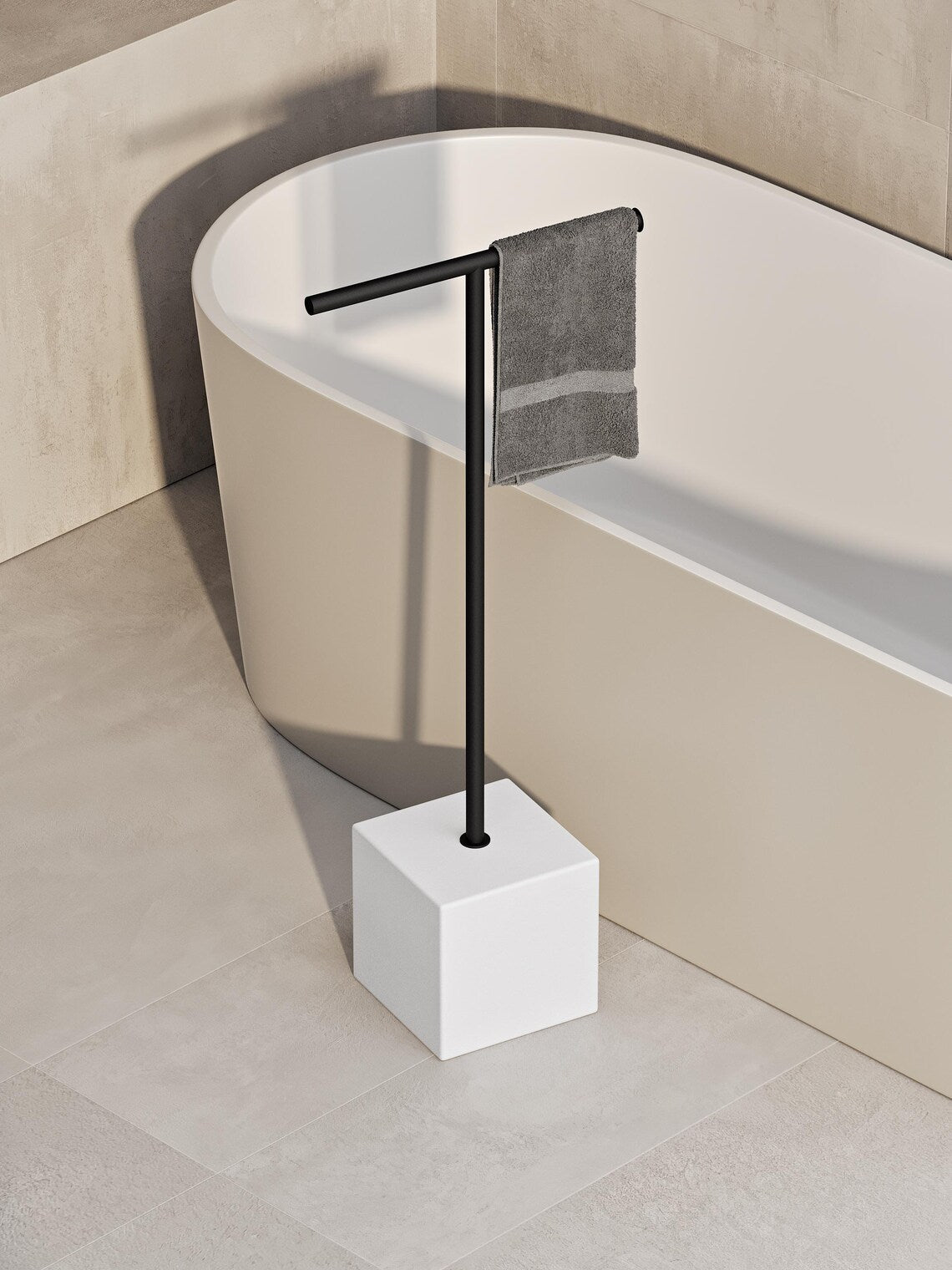 Freestanding Black Towel Rack Stand – Minimalist Bathroom Floor Holder, No Drill Installation