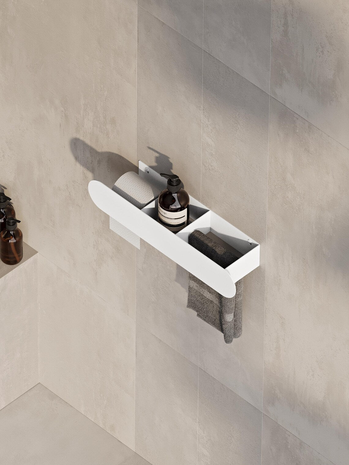 Wall Mounted Bathroom Shelf with Toilet Paper Holder – Matte Black Towel Rack
