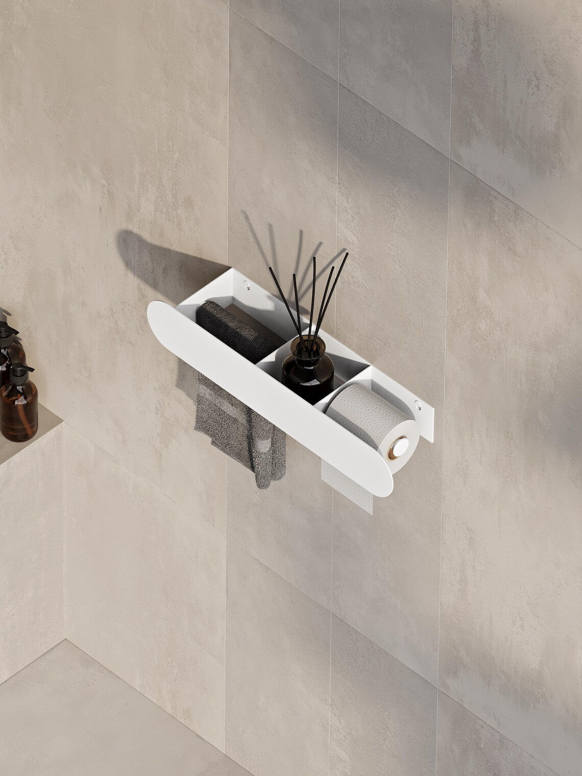Wall Mounted Bathroom Shelf with Toilet Paper Holder – Matte Black Towel Rack