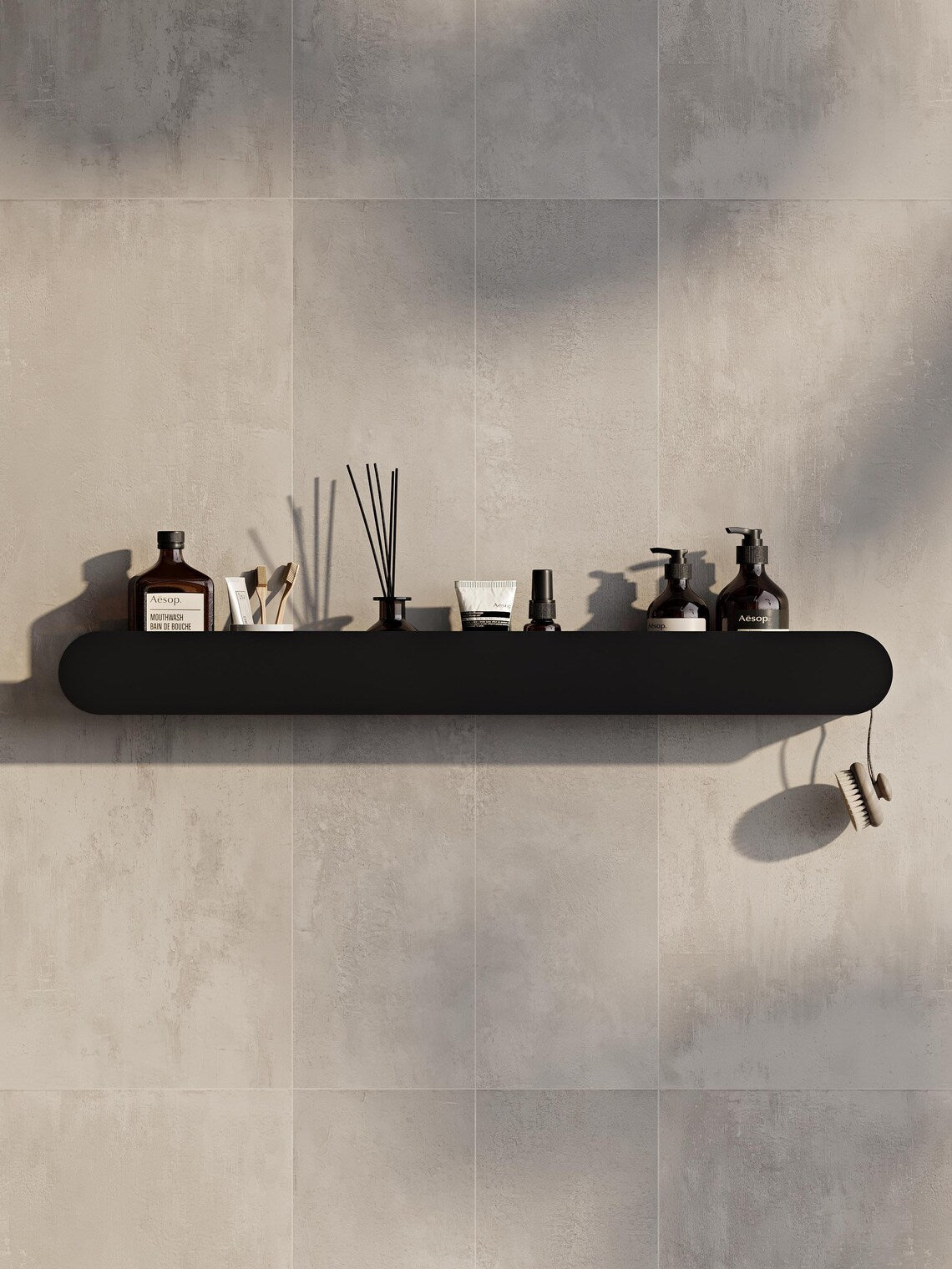 Black Wall Mounted Bathroom Shelf – Metal Floating Storage Rack for Toiletries