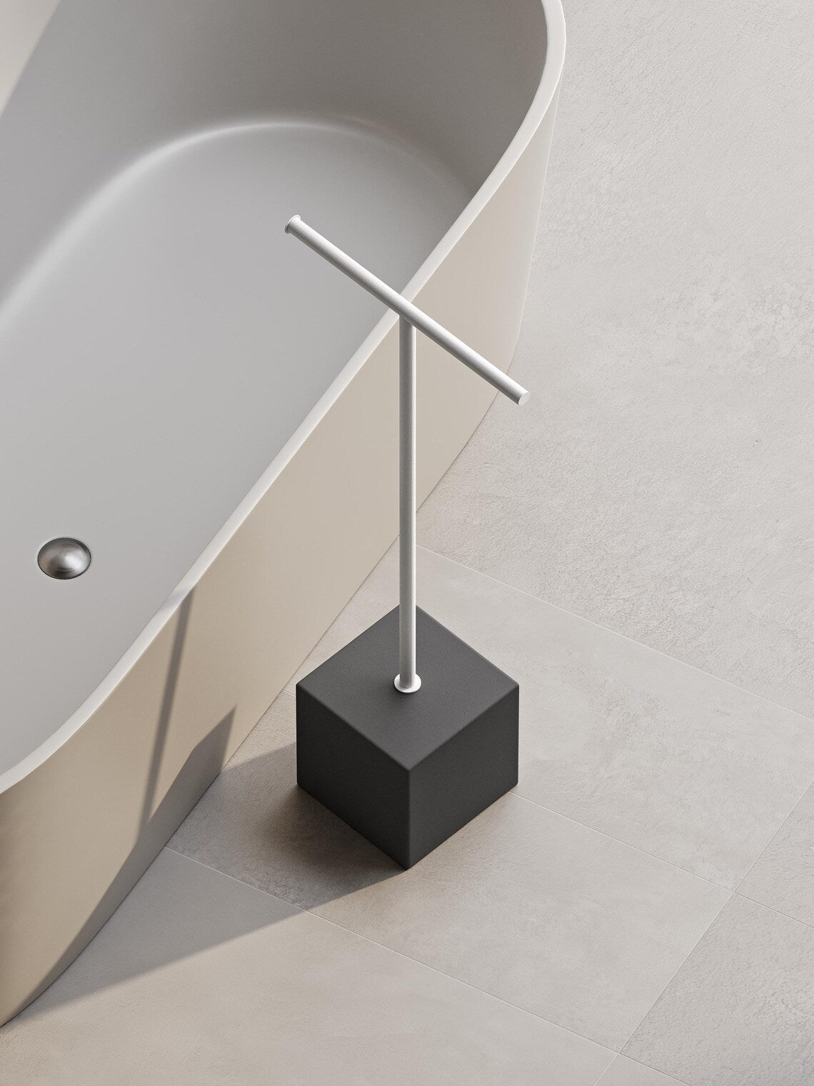 Freestanding Black Towel Rack Stand – Minimalist Bathroom Floor Holder, No Drill Installation