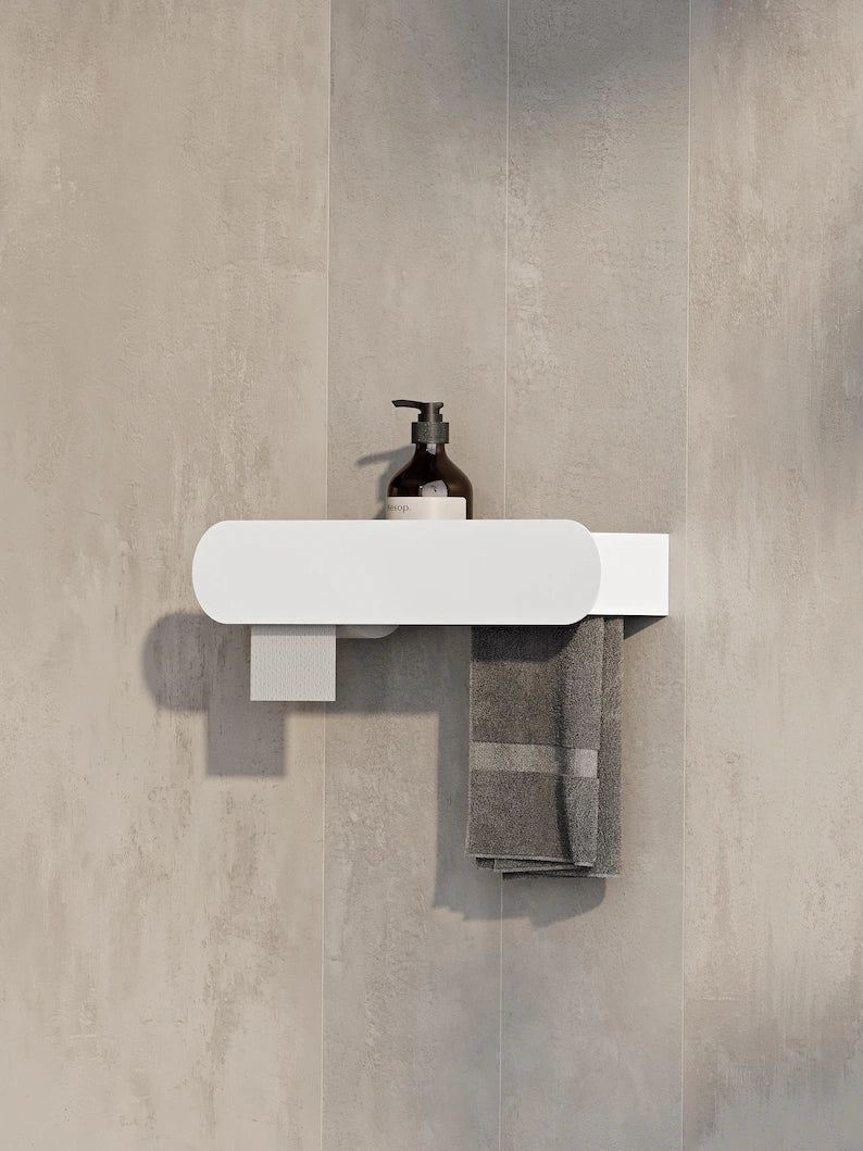 Mensola da bagno a parete con porta carta igienica – Portasciugamani nero opaco