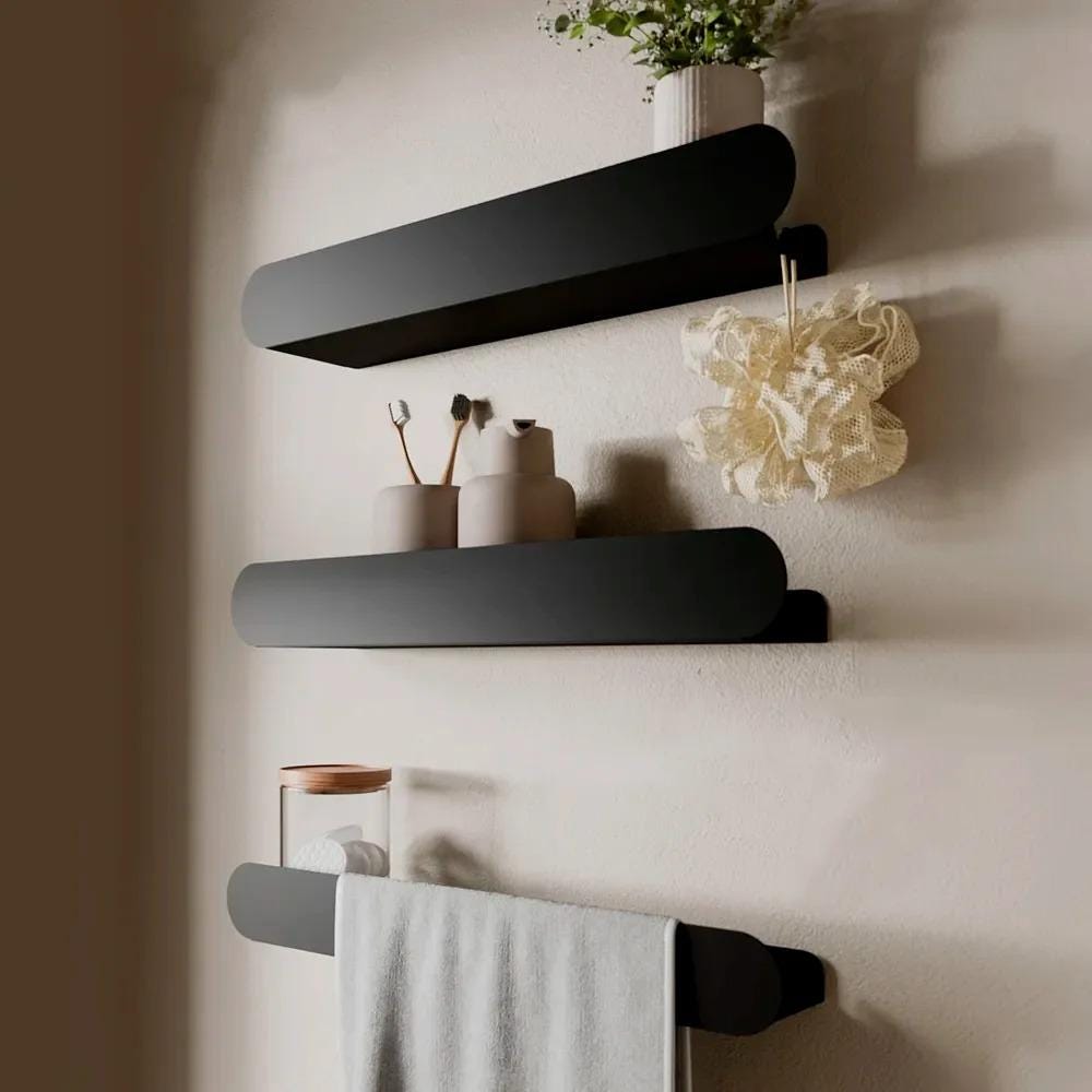 black metal shelf
floating shelf
shower shelf black
metal wall shelves
black metal shelves
bathroom organizer
small wall shelves
bathroom shelves
wall shelves
metal shelf
shelf with guardrail
narrow shelf
narrow shelves